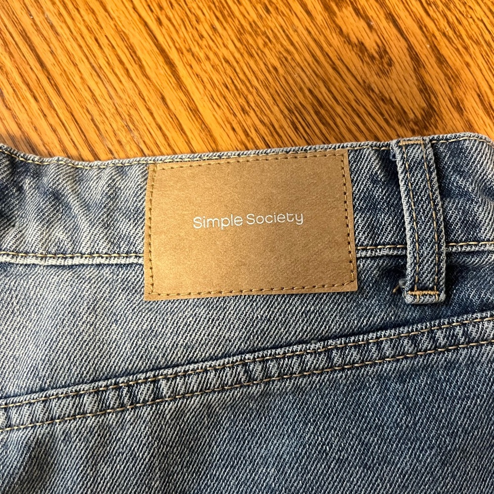 Blue Distressed Jean Shorts with Frayed Hem - Picture 4 of 4